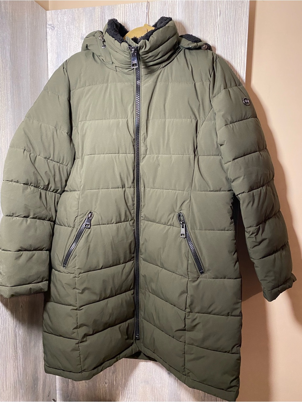 Andrew Marc Olive Green Quilted Hooded Puffer Coat
